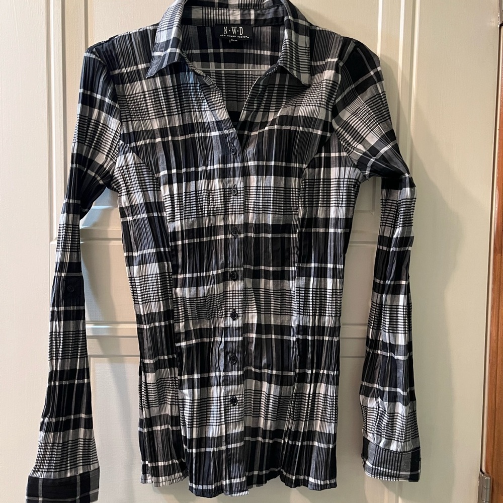 Black and White Plaid Button Down Shirt - Picture 1 of 5